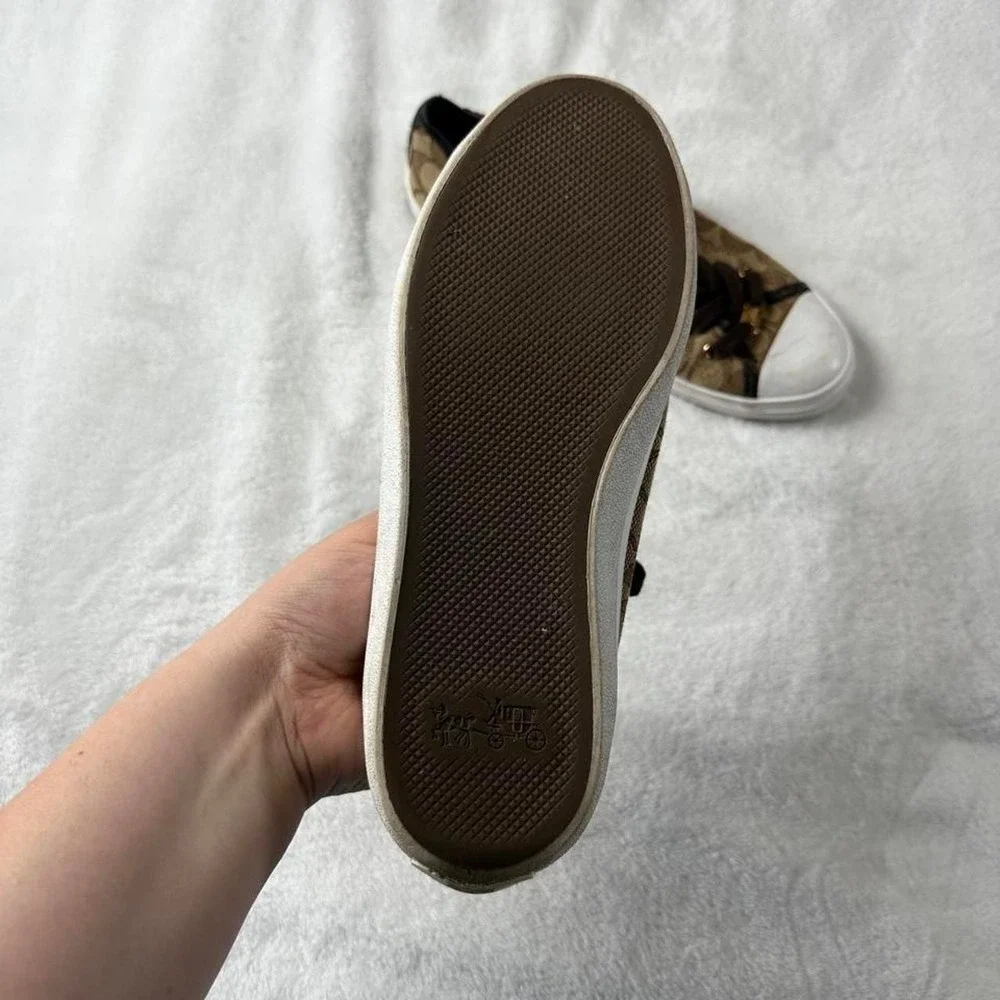 Coach empire brown signature monogram canvas sneakers white rubber caps y2k
